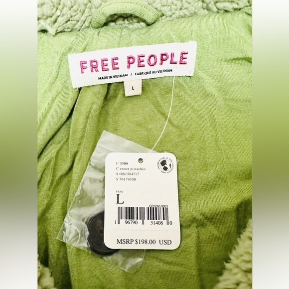 NWT FREE PEOPLE JOPLIN FLUFFY COZY JACKET SWEET PISTACHIO - Picture 6 of 6